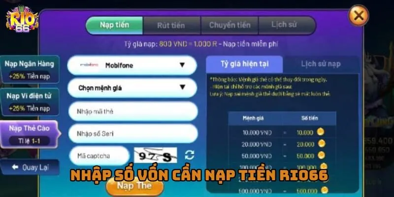 Bước 4: Điền số tiền cần nạp và hoàn tất xác nhận